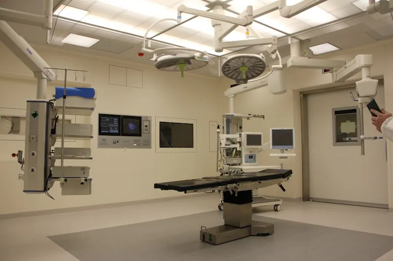 Modern hospital building with backup power infrastructure