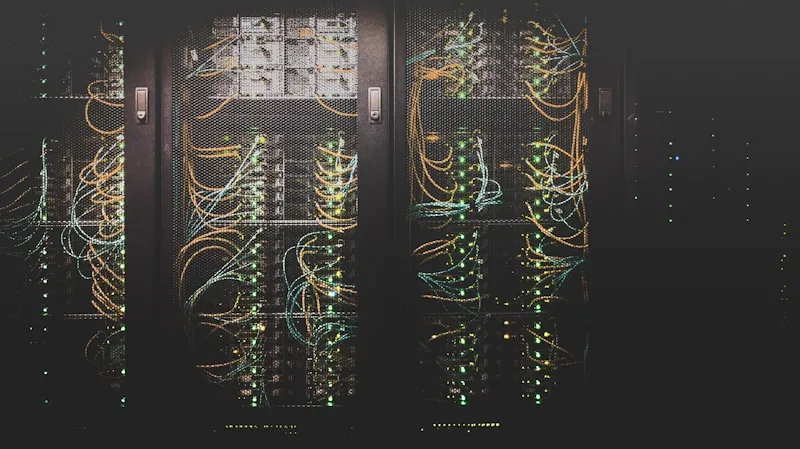 Data center server room with backup power systems