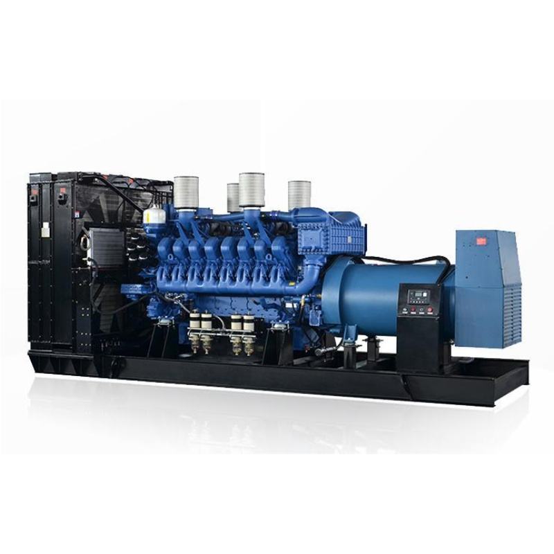 Open-frame hospital standby generator set with engine, alternator and digital control panel on a baseframe