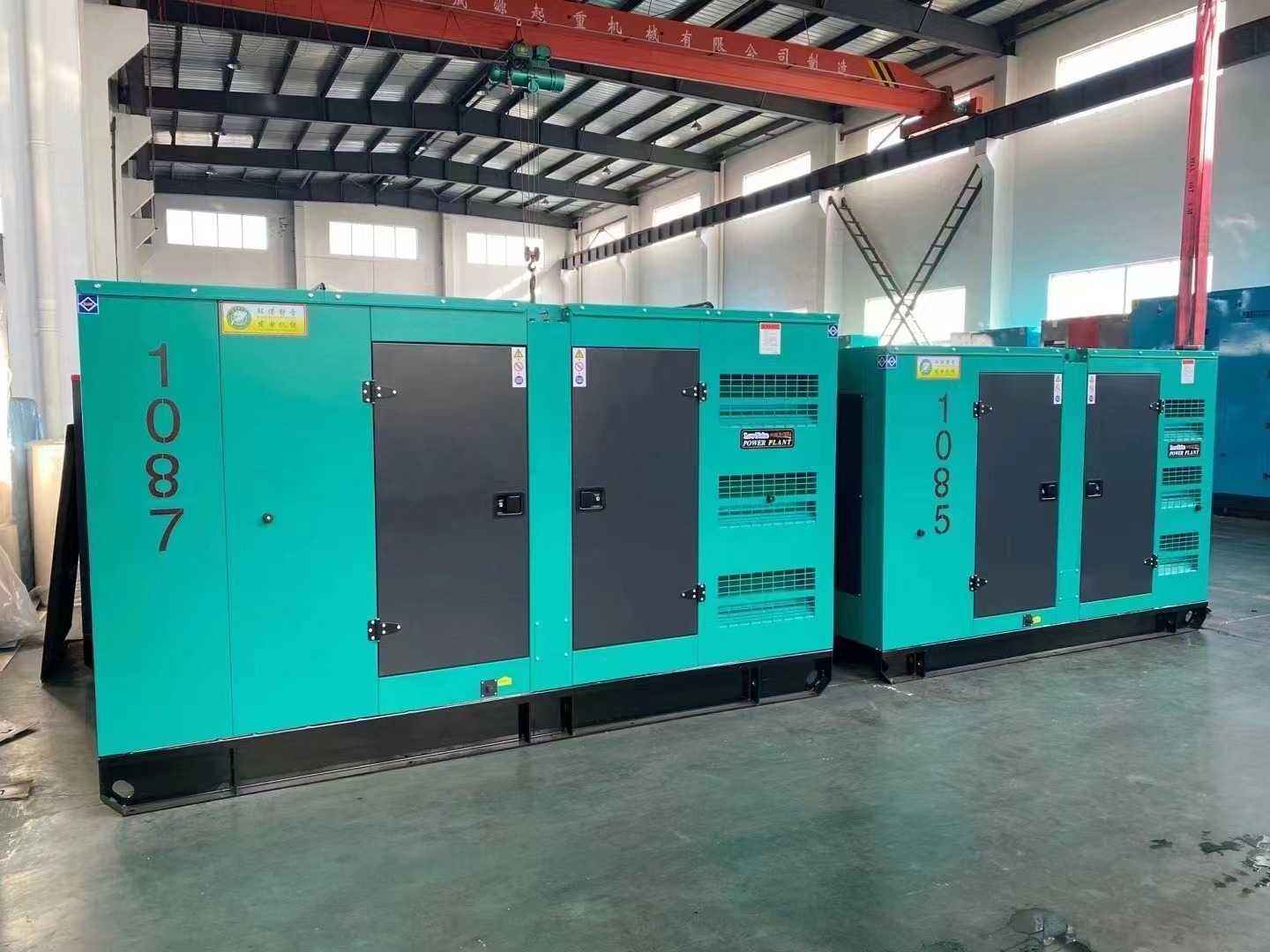 Generator set during load bank testing with the resistive bank connected and instrument leads on the cables