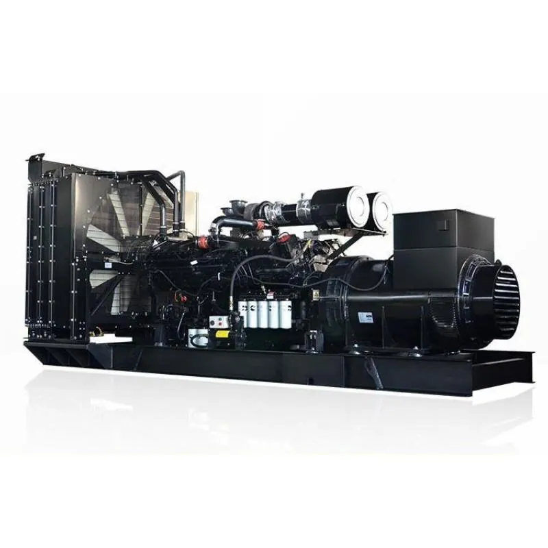 Open-frame Cummins diesel generator set with radiator and exhaust pipe, on black steel base.