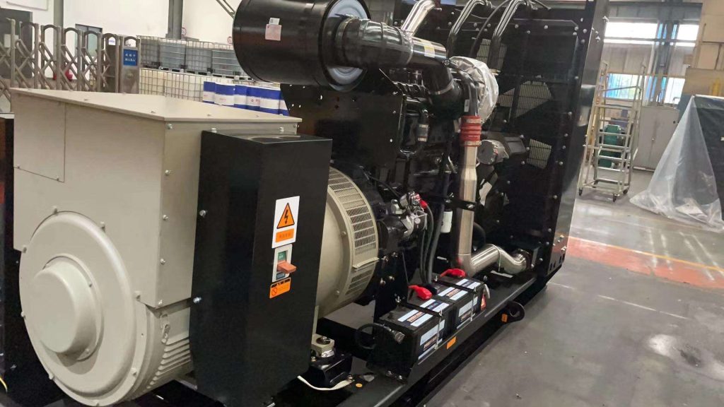 Resistive load bank cables connected to the terminals of a diesel generator set during a factory acceptance test