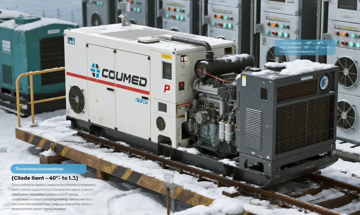 Diesel generator set displayed at an industrial power exhibition.